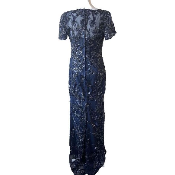 $785 La Femme Dress Beaded Column Gown Navy Blue Sz 4 - Picture 4 of 5